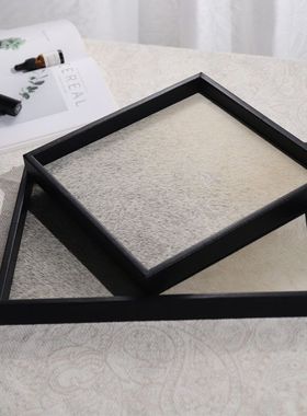 多莫家居黑色皮革包边真马毛托盘中古风家居首饰收纳盘摆件高级感