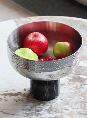 轻奢锤纹圆形金属果盘摆件