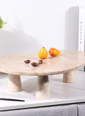 中式轻奢黄洞石高脚蛋糕盘创意婚庆生日聚会台面甜品点心摆台装饰