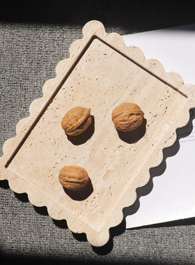 侘寂风复古天然黄洞石果盘托盘摆件高级感客厅餐桌茶几零食盘