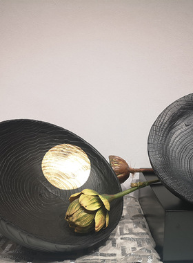 新中式黑色仿木纹水果盘简约糖果盘样板间茶几钥匙盘餐桌托盘饰品