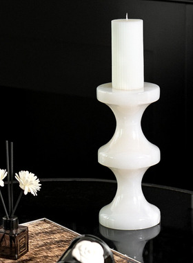 法式烛台天然大理石中古摆件高级感烛台家居氛围感玄关餐厅