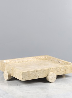 极简侘寂风天然黄洞石香薰托盘
