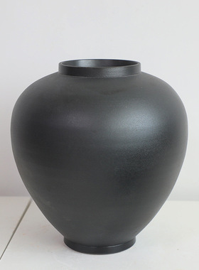 日式侘寂风黑色艺术感花瓶茶空间花器摆件鲜花绿植器皿民宿装