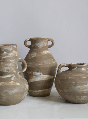 双耳复古怀旧陶瓷花瓶水培家居客厅装饰摆件插花简约白色花器