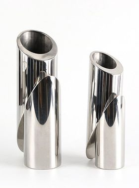 现代样板房不锈钢插花器摆件抽象艺术错位大口径斜口花瓶软装饰品