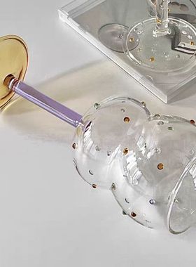 艺术高脚杯彩色宝石彩点香槟糖豆酒杯减压礼物ins创意玻璃杯