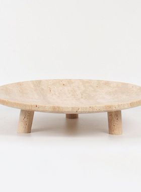 现代简约大理石黑色圆形高脚果盘