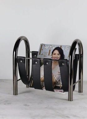 轻奢现代金属皮革杂志框报刊架书房收纳储物创意手提书架置物架