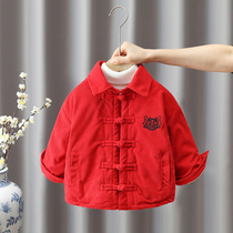 Boy winter cotton clothes Childrens clip cotton thickened with warm Chinese wind jacket foreign air baby winter style red beiyyear clothes