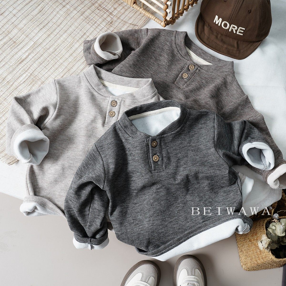 秋冬儿童软糯彩棉打底T恤上衣 男童宝宝森系立领长袖内搭体恤衫,淘宝优惠券,粉丝福利购,淘宝优惠卷