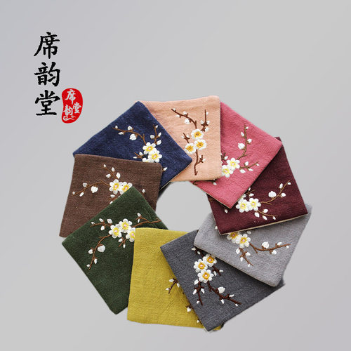 席韵堂茶席手工棉麻布艺刺绣茶席中式禅意梅花茶道香席桌旗包邮 - 图3
