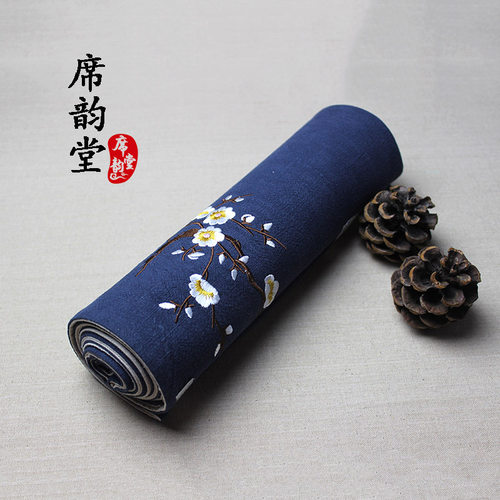 席韵堂茶席手工棉麻布艺刺绣茶席中式禅意梅花茶道香席桌旗包邮 - 图0