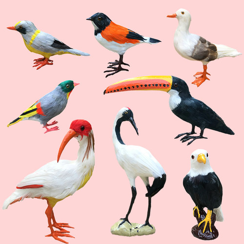 仿真鸟类动物标本黄鹂绿鸠啄木鸟伯劳鸟麻雀挂燕羽毛鸟类装饰摆件 - 图0