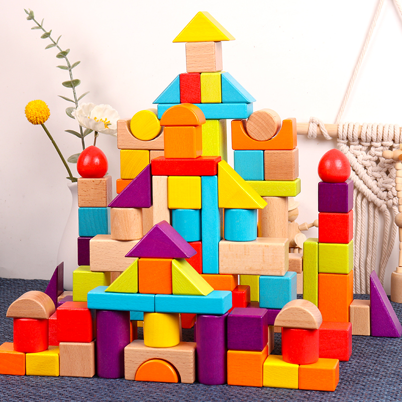 进口榉木大块木头积木大颗粒儿童益智拼装宝宝玩具1一2-3岁男女孩 - 图0