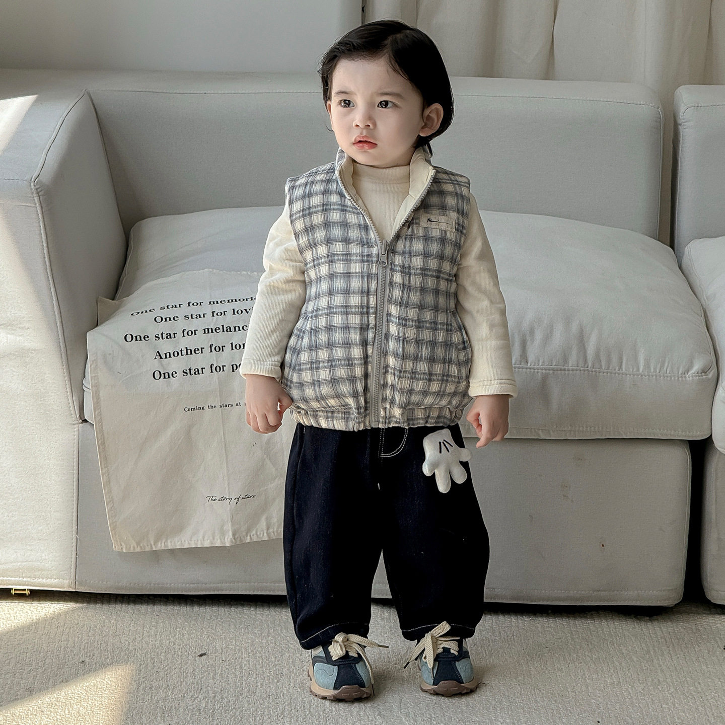 三折专区2025秋冬新款婴幼儿双面穿马甲套装宝宝外套打底牛仔裤,淘宝优惠券,粉丝福利购,淘宝优惠卷