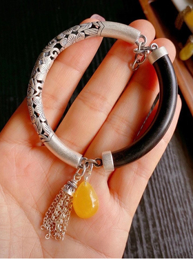 蜜蜡水滴流苏优雅大气风潮人手镯