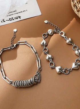 925银复古爱心手链女小众设计