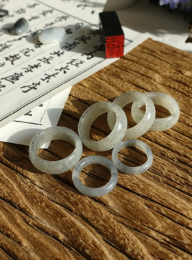 和田玉籽料指环戒指20点墨青花