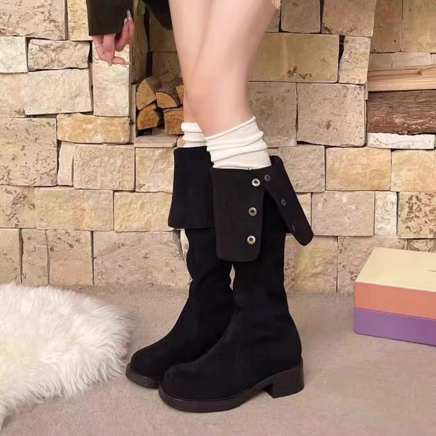 英伦风粗跟皮带扣过膝长靴女2025秋冬加绒百搭瘦瘦靴高筒靴,淘宝优惠券,粉丝福利购,淘宝优惠卷