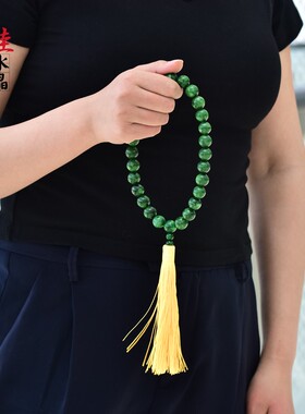 干青翡翠铁龙生祖母绿颗手持佛珠