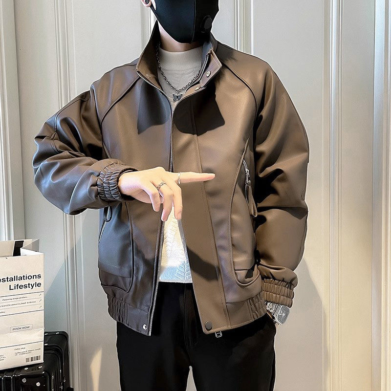 高级感痞帅皮衣秋冬款潮牌工装皮夹克2025新款时尚男皮衣机车外套,淘宝优惠券,粉丝福利购,淘宝优惠卷