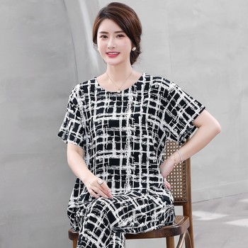 Summer new mom cotton silk pajamas women's thin mid-aged and old cotton silk home clothes clothes short-sleeves-sleeves-size large-aged