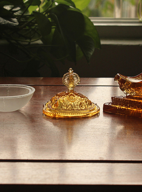 摆件古法琉璃托巴碗供杯中式客厅