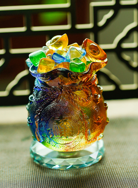 琉璃时来运转招财聚宝袋摆件