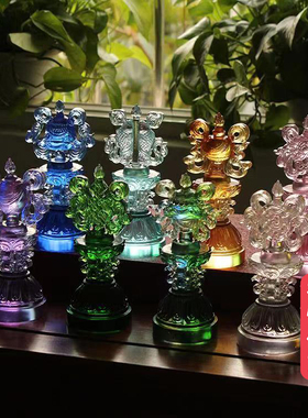 禅悦琉璃八吉祥礼佛桌面摆件
