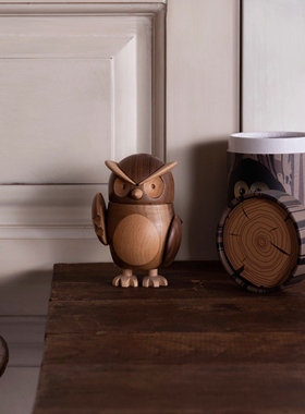 原木玩具动物摆件情侣家居装饰