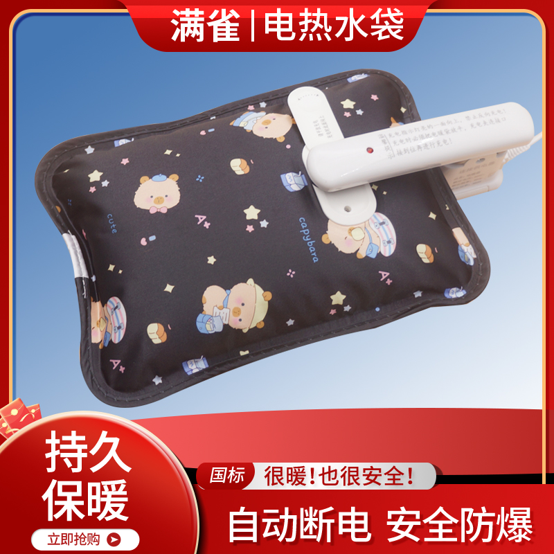满雀热水袋充电丝光面可爱女敷肚子防爆暖手宝暖水袋电暖宝暖腰 - 图0