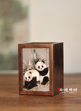 苏绣笔筒手工双面绣书房摆件国风刺绣工艺品摆件苏州特色伴手礼品
