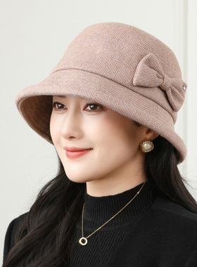 蝴蝶结渔夫帽女款秋冬季可折叠