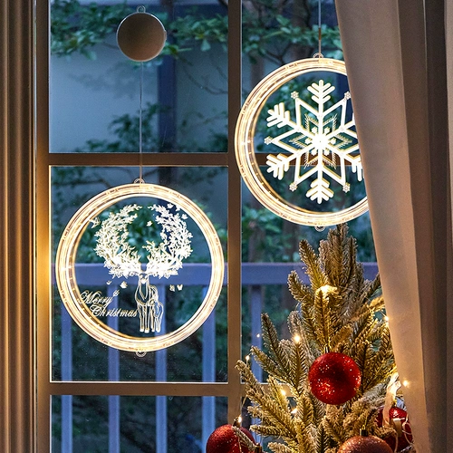 Новогодние украшения магазин торговый центр тема макет сцены прозрачная присоска лампа стеклянное окно новогоднее украшение кулон