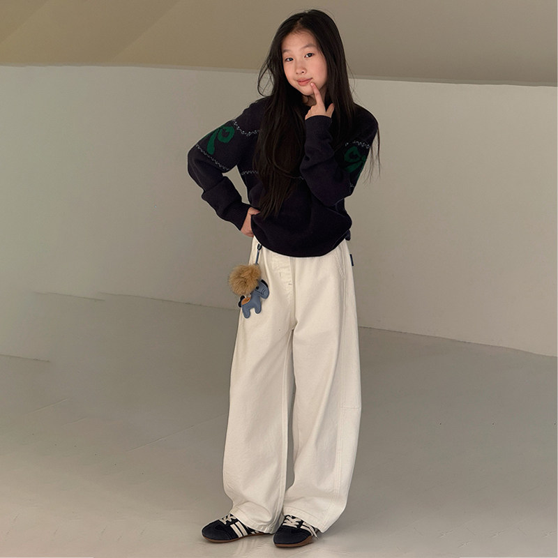 小个子冬季极简风廓形弯刀裤女大童白色休闲加绒阔腿裤儿童长裤子,淘宝优惠券,粉丝福利购,淘宝优惠卷