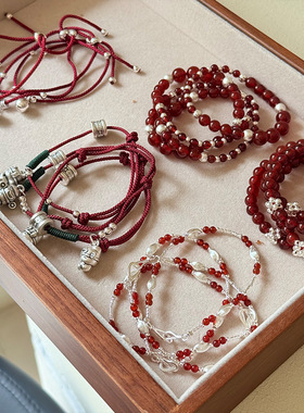 红色手链合集女s925纯银材质国风设计串珠手饰秋冬新品新年手串