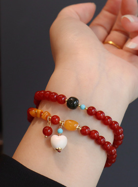 原创新款南红玛瑙多宝手链蜜蜡玛瑙天珠新中式高级感手串手饰礼物
