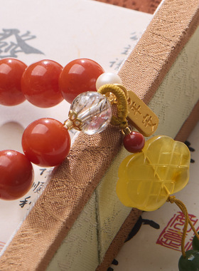 天然10MM瓦溪南红玛瑙手串蜜蜡如意S925银健康牌南红高货手串礼物