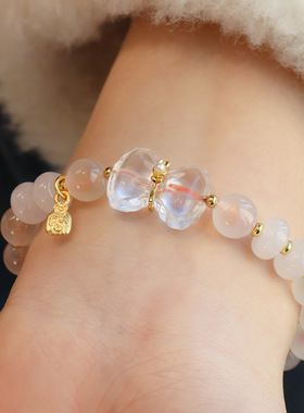 国风天然橙糖心玛瑙手链女甜美清新手串新中式小众设计水晶手链