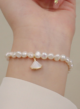 显白天然淡水珍珠手链女款轻奢小众精致手串高级感月亮珍珠手饰