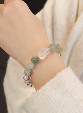 原创天然绿发晶8mm手串设计款系列水晶珍珠高级感串珠手链手饰品