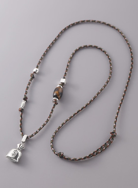 新款s925纯银钱袋虎眼石彩绳项链女新中式设计长短自由调节毛衣链