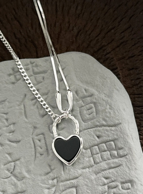 通体s925纯银不对称链条爱心锁头项链女简约时尚百搭个性锁骨链