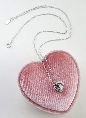 新款s925纯银镀白金毛线球结项链女简约小众设计轻奢三环锁骨链