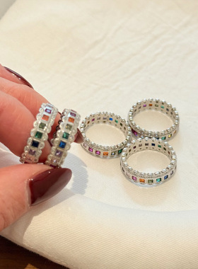 新款s925纯银蕾丝彩虹锆石戒指女轻奢小众设计精致高级冷淡风戒子