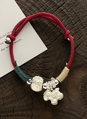 s925纯银小马福袋手绳手链女新中式设计生肖本命年马年红绳礼物