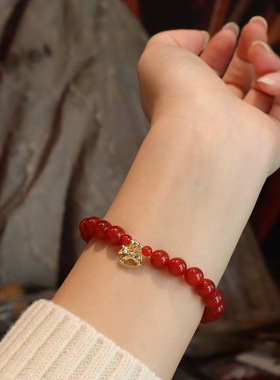 国风天然红玛瑙手串红色饰品女圣诞节新年礼物甜美本命年串珠手链