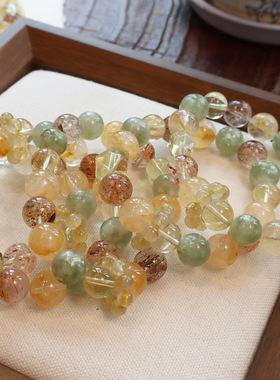 天然水晶手串女大珠黄胶花黑金超水晶个性轻奢高级感串珠手链饰品