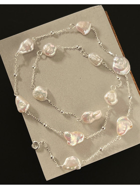 S925纯银天然极光炫彩异性巴洛克珍珠项链女简约甜美小清新锁骨链